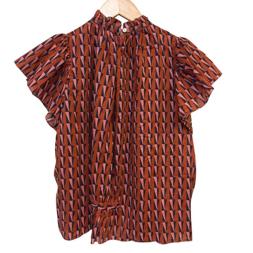 Birds of Paradis by Trovata Top XS Orange Geometric Print Flutter Sleeve Blouse - Picture 4 of 6